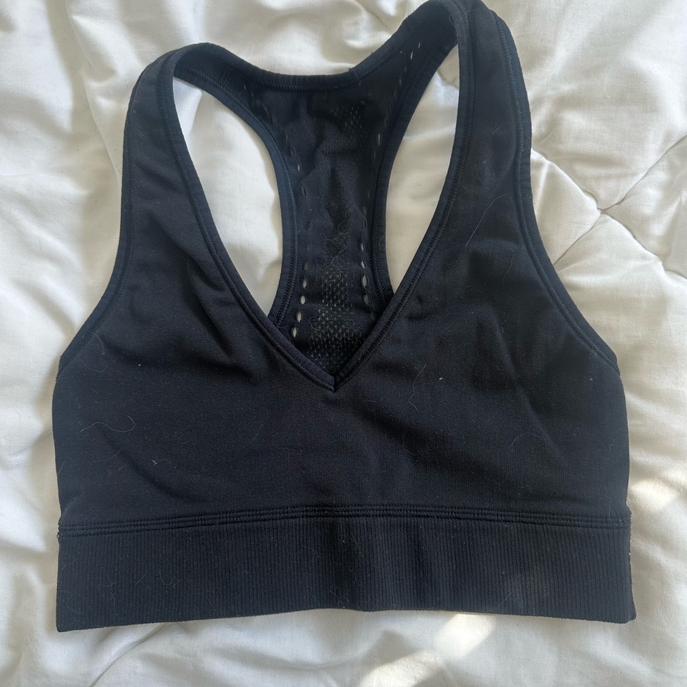 Lululemon Black V Neck Bra with Laser Cut Out Detailing